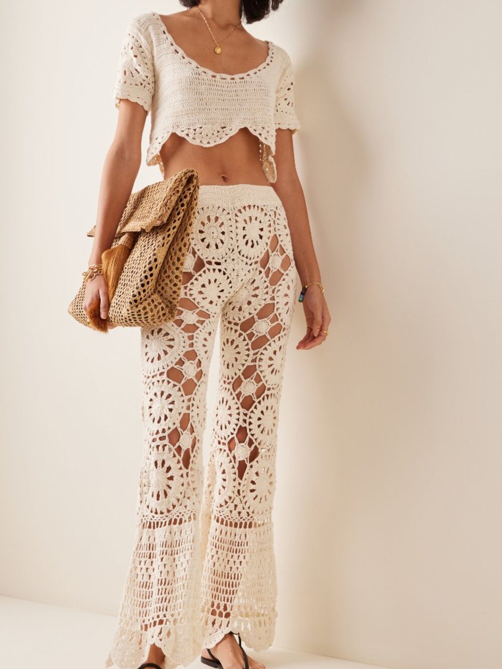 Akoia Swim  Bunga Crocheted Cotton Pants and Top Set